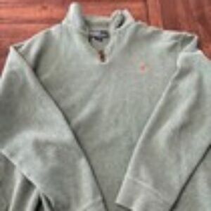 Polo Ralph Lauren Men's Green 1/2 zip golf Sweater Large Orange horse